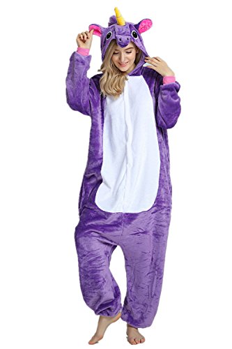 Missley Einhorn Pyjamas Kostüm Overall Tier Nachtwäsche Erwachsene Unisex Cosplay (Lila, L) von Missley