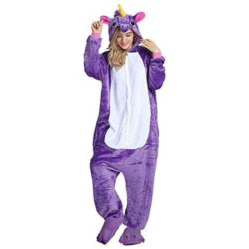 Missley Einhorn Pyjamas Kostüm Overall Tier Nachtwäsche Erwachsene Unisex Cosplay (Lila, M) von Missley