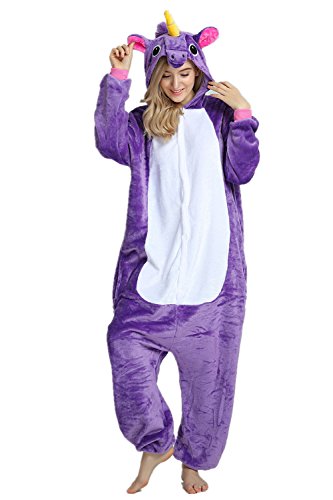 Missley Einhorn Pyjamas Kostüm Overall Tier Nachtwäsche Erwachsene Unisex Cosplay (Lila, S) von Missley