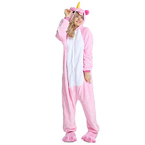 Missley Einhorn Pyjamas Kostüm Overall Tier Nachtwäsche Erwachsene Unisex Cosplay (Rosa, XL) von Missley