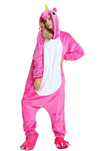 Missley Einhorn Pyjamas Kostüm Overall Tier Nachtwäsche Erwachsene Unisex Cosplay (Rose, XL) von Missley
