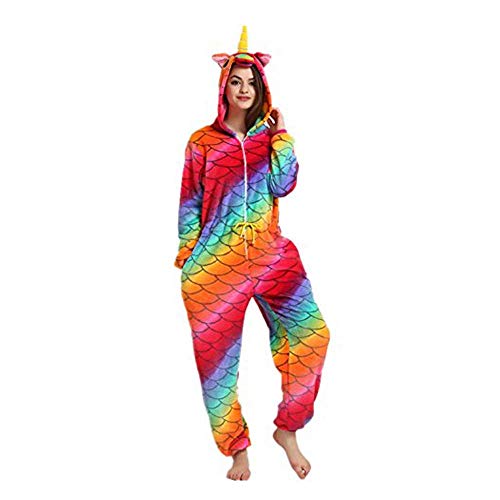 Missley Einhorn Pyjamas Kostüm Overall Tier Nachtwäsche Erwachsene Unisex Cosplay (Rot-2, S) von Missley