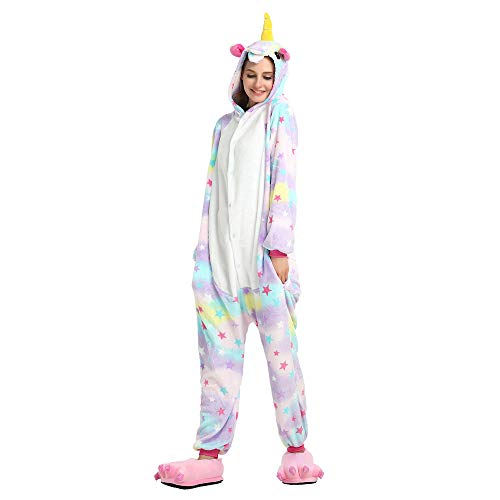 Missley Einhorn Pyjamas Kostüm Overall Tier Nachtwäsche Erwachsene Unisex Cosplay (Sterne, L) von Missley