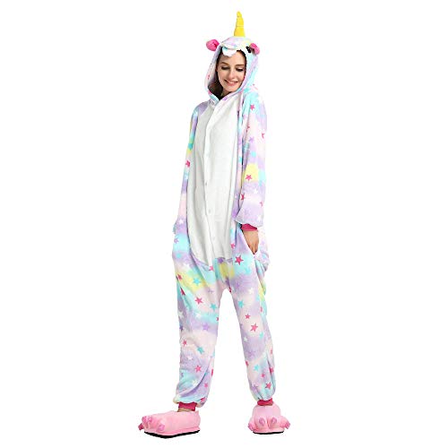 Missley Einhorn Pyjamas Kostüm Overall Tier Nachtwäsche Erwachsene Unisex Cosplay (Sterne, S) von Missley