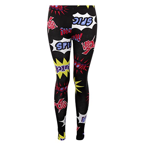 Missloved Damen-Leggings mit Comic-Pow-Motiv, Superhelden-Druck, dehnbar, Größen 36-52, Schwarz , 34-36 Missloved Damen-Leggings mit Comic-Pow-Motiv, Superhelden-Druck, dehnbar, Größen 36-52, Schwarz , 34-36 von Missloved