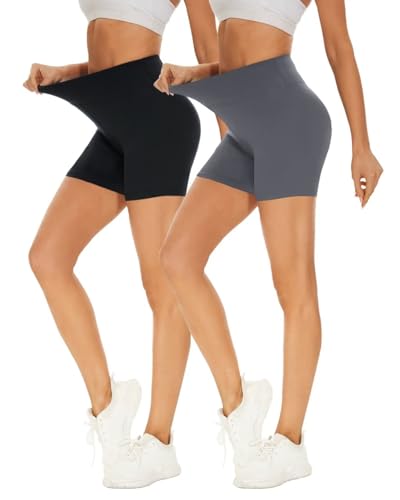 Missluck 2er Pack Radlerhose Damen Hohe Taille Kurze Sporthose Shorts Sommer Leggings Blickdicht Hotpants Unter Kleider für Yoga Sport, XXL, Schwarz/Dunkelgrau von Missluck