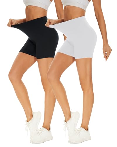 Missluck 2er Pack Radlerhose Damen Hohe Taille Kurze Sporthose Shorts Sommer Leggings Blickdicht Hotpants Unter Kleider für Yoga Sport, XXL, Schwarz/Weiß von Missluck