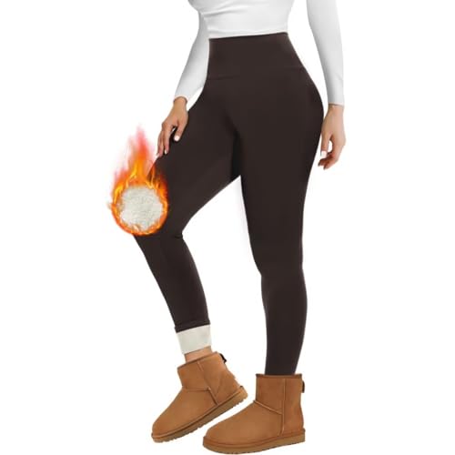 Missluck Thermo Leggings Damen Gefüttert Thermoleggings Verdickte Plüsch Thermohose Fleece Leggins Warme im Winter,Kaffee,L von Missluck