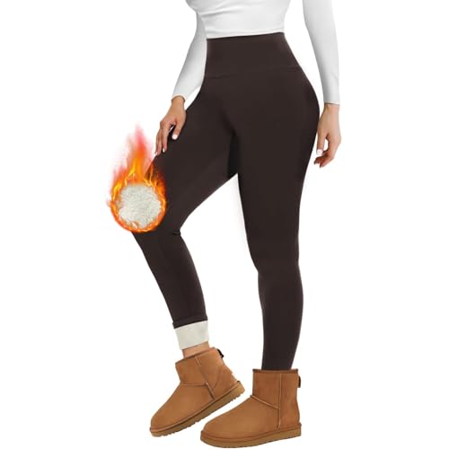 Missluck Thermo Leggings Damen Gefüttert Thermoleggins Verdickte Plüsch Thermohose Leggins Warme im Winter,Kaffee,L von Missluck