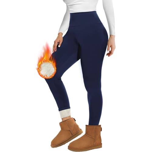 Missluck Thermo Leggings Damen Gefüttert Thermoleggins Verdickte Plüsch Thermohose Leggins Warme im Winter,Marineblau,XL von Missluck