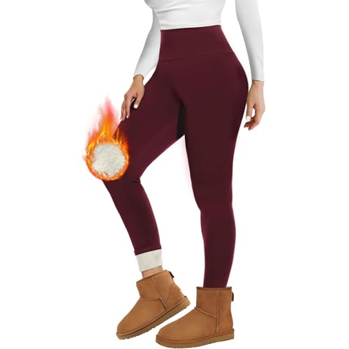 Missluck Thermo Leggings Damen Gefüttert Thermoleggins Verdickte Plüsch Thermohose Leggins Warme im Winter,Weinrot,L von Missluck