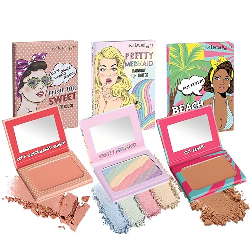Misslyn | Blush Make-up Palette für Damen mit Spiegel, Volumengebendes und feuchtigkeitsspendendes Puder für Konturen des Gesichts - Set mit drei Paletten Misslyn | Blush Make-up Palette für Damen mit Spiegel, Volumengebendes und feuchtigkeitsspendendes Puder für Konturen des Gesichts - Set mit drei Paletten von Misslyn