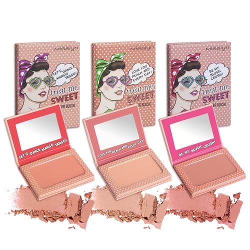 Misslyn | Blush Make-up Palette für Damen mit Spiegel, voluminösendes und feuchtigkeitsspendendes Puder – Set mit drei Paletten von Misslyn