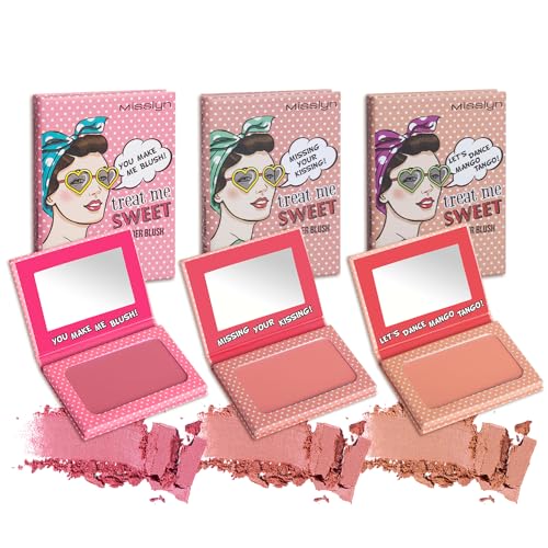 Misslyn | Blush Make-up Palette für Damen mit Spiegel, voluminösendes und feuchtigkeitsspendendes Puder – Set mit drei Paletten von Misslyn