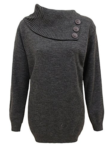 Missmister Einfarbiger Damen-Pullover, Rollkragen, Übergröße, passende Knöpfe, Rollkragenpullover, Rollkragenpullover für Damen, Damenpullover 44-54, anthrazit, 50 DE/52 DE Mehr von Missmister
