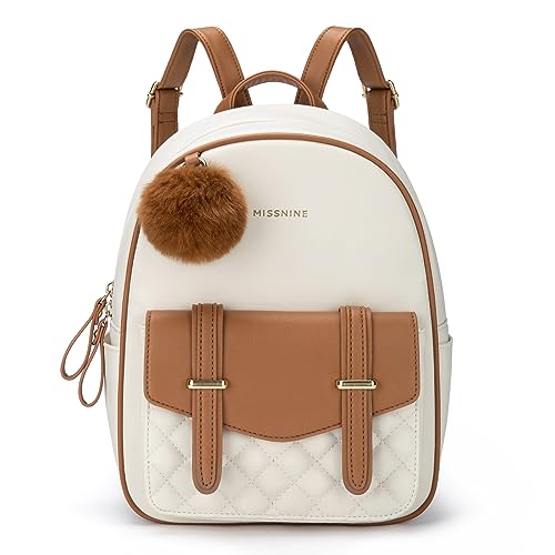 Missnine Mini-Rucksack für Damen, niedlicher kleiner Rucksack, Geldbörse mit Pompon, PU-Leder, Büchertasche, kleine lässige Tagesrucksäcke für Damen von Missnine