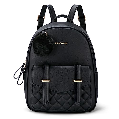 Missnine Mini-Rucksack für Damen, niedlicher kleiner Rucksack, Geldbörse mit Pompon, PU-Leder, Büchertasche, kleine lässige Tagesrucksäcke für Damen von Missnine