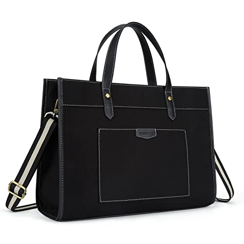 Missnine Laptop Handtasche Damen Canvas Laptoptasche 15,6 Zoll Schultertaschen Shopper Groß Tote Bag Aktentasche Notebooktasche Arbeitstasche Bürotasche für Büro Schule Reisen von Missnine