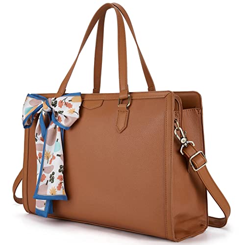 Missnine Laptop Handtasche Laptoptasche 15,6 Zoll Lehrertasche Damen Aktentasche Shopper Groß Arbeitstasche Tote Bag Businesstasche mit 3 Fächern für Büro Schule, Braun von Missnine