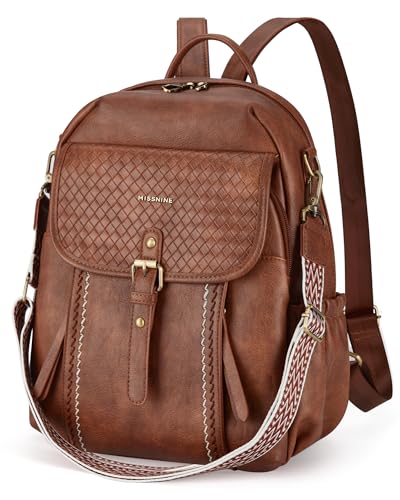 Missnine Damen-Rucksack PU-gewaschenes Leder modischer multifunktionaler Rucksack lässige Umhängetasche Damentasche mit mehreren Fächern Schultasche Damen-Rucksack mit Diebstahlsicherung von Missnine