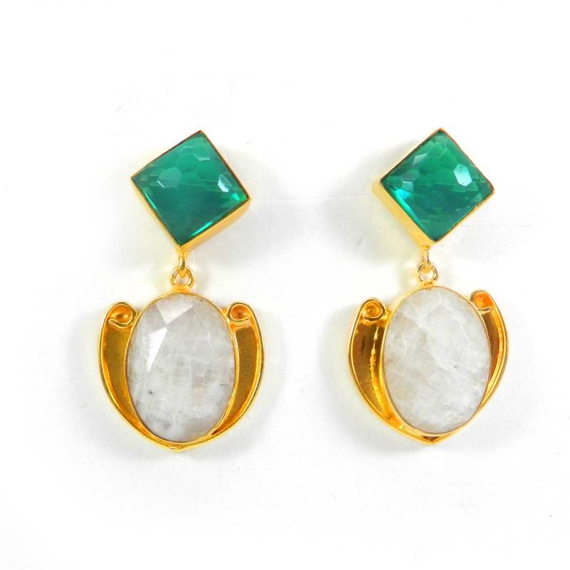 Apatit Hydro & Regenbogen Mondstein Ohrringe - Vergoldete Messing Baumelnde Statement Hochzeitsohrringe Für Frauen von MissomaSantiago