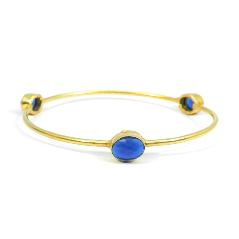 Blauer Topas Draht Armreif - Edelstein Handgemachter Schmuck Boho Zierlicher Frauen Gold von MissomaSantiago