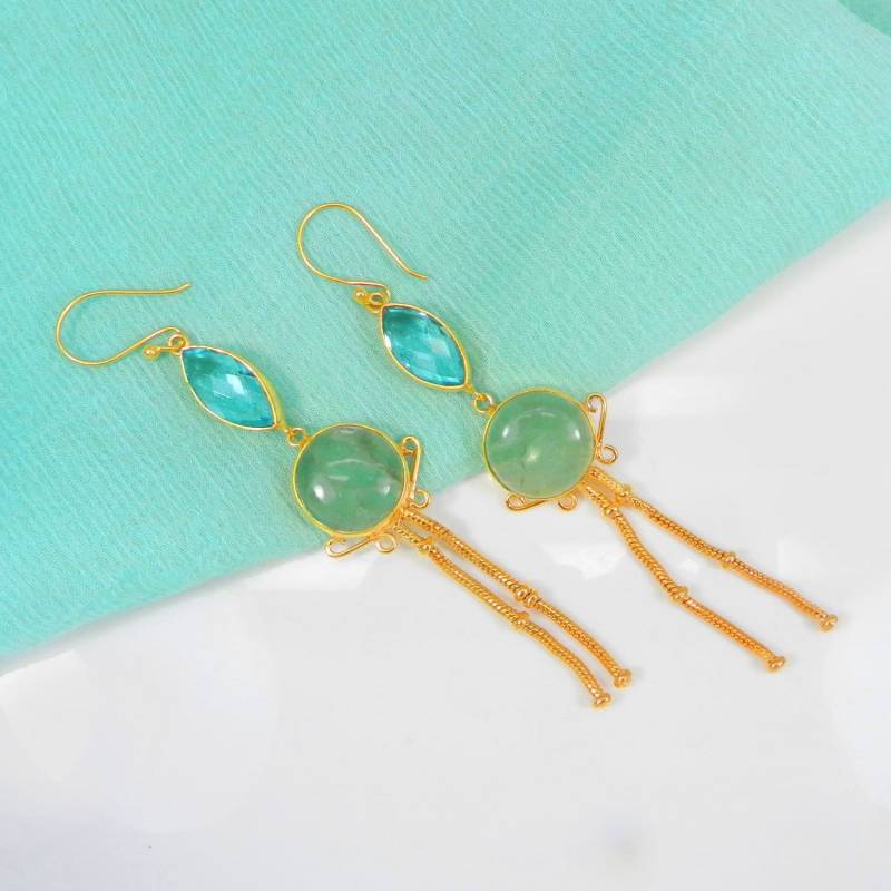Blauer Topas Ohrringe-Grüner Prehnit Ohrringe-Drop & Baumeln Ohrringe-Vergoldete Ohrringe-Topas Schmuck-Prehnit Schmuck-Modeschmuck von MissomaSantiago