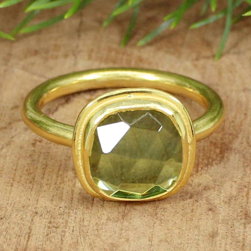 Citrin Hydro Kissen Form Ring - Edelstein Vergoldeter Messing Unisex Boho Stapelbare Ringe Schmuck von MissomaSantiago