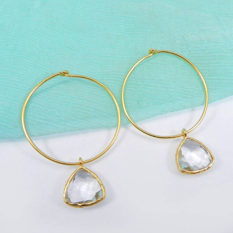 Handgemachte Vergoldete Creolen Mit Weißem Topas Boho Schmuck von MissomaSantiago