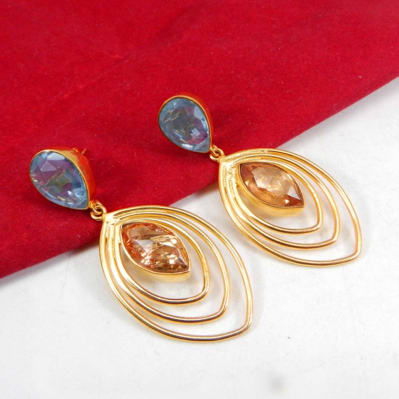 Himmelblau Topas Ohrringe - Citrin Braut Vergoldete Messing Edelstein Schmuck Verlobungs Geschenke Boho von MissomaSantiago