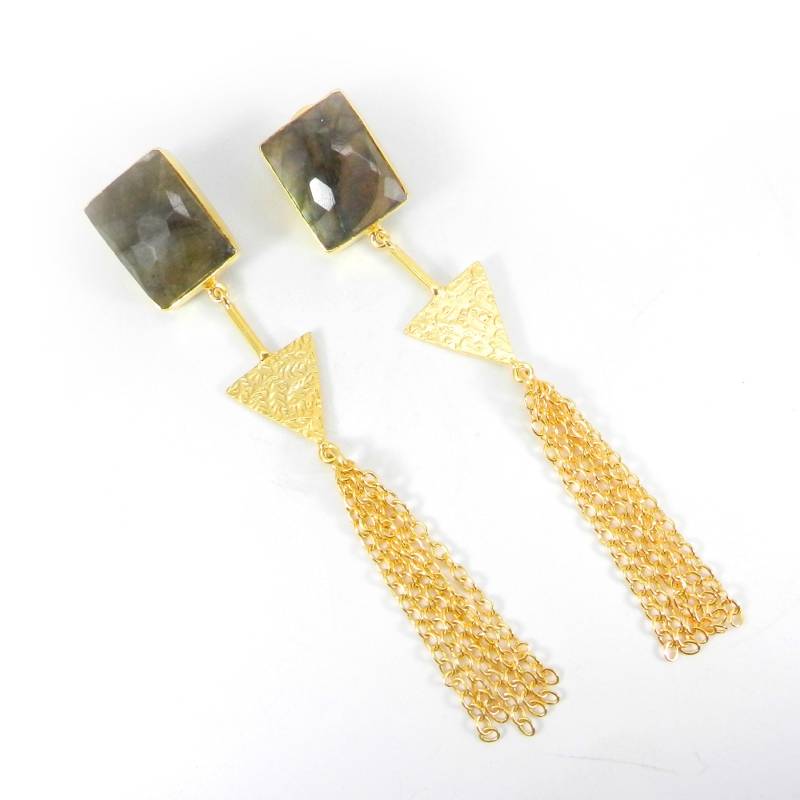 Labradorit Ohrringe, Lange Gold Ohrringe Mit Kette, Handgefertigte Frauen Baumeln Geschenk Für Sie von MissomaSantiago