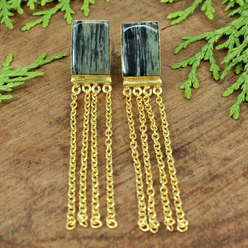 Moftail Jaspis Lange Kettenohrringe - Goldohrringe Hängende Ohrringe Party Für Frauen Handgemachte Edelsteinohrringe Jahrestagsgeschenke von MissomaSantiago