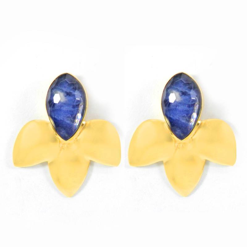 Sodalith Edelstein Ohrstecker, Frauen Schmuck, Handgemachte Designer Ohrringe, Messingohrringe, Handgemachter Geschenk Für Sie von MissomaSantiago