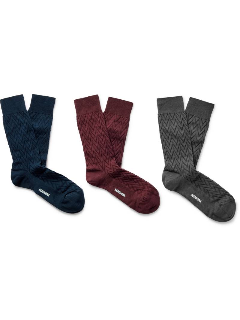 Missoni - Three-Pack Crochet-Knit Cotton-Blend Socks - Men - Burgundy - S Missoni - Three-Pack Crochet-Knit Cotton-Blend Socks - Men - Burgundy - S von Missoni