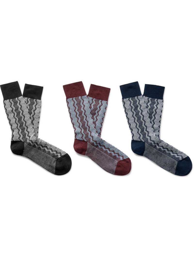 Missoni - Three-Pack Crochet-Knit Cotton-Blend Socks - Men - Gray - M von Missoni