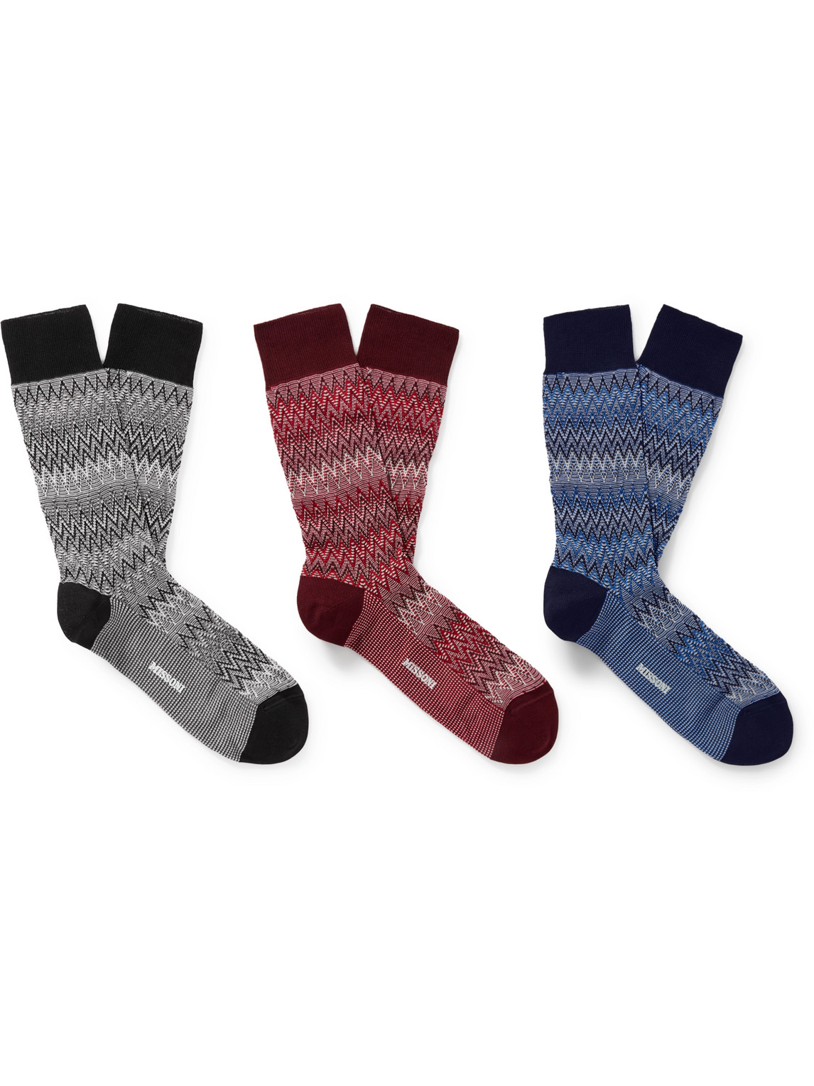 Missoni - Three-Pack Crochet-Knit Cotton-Blend Socks - Men - Red - L von Missoni