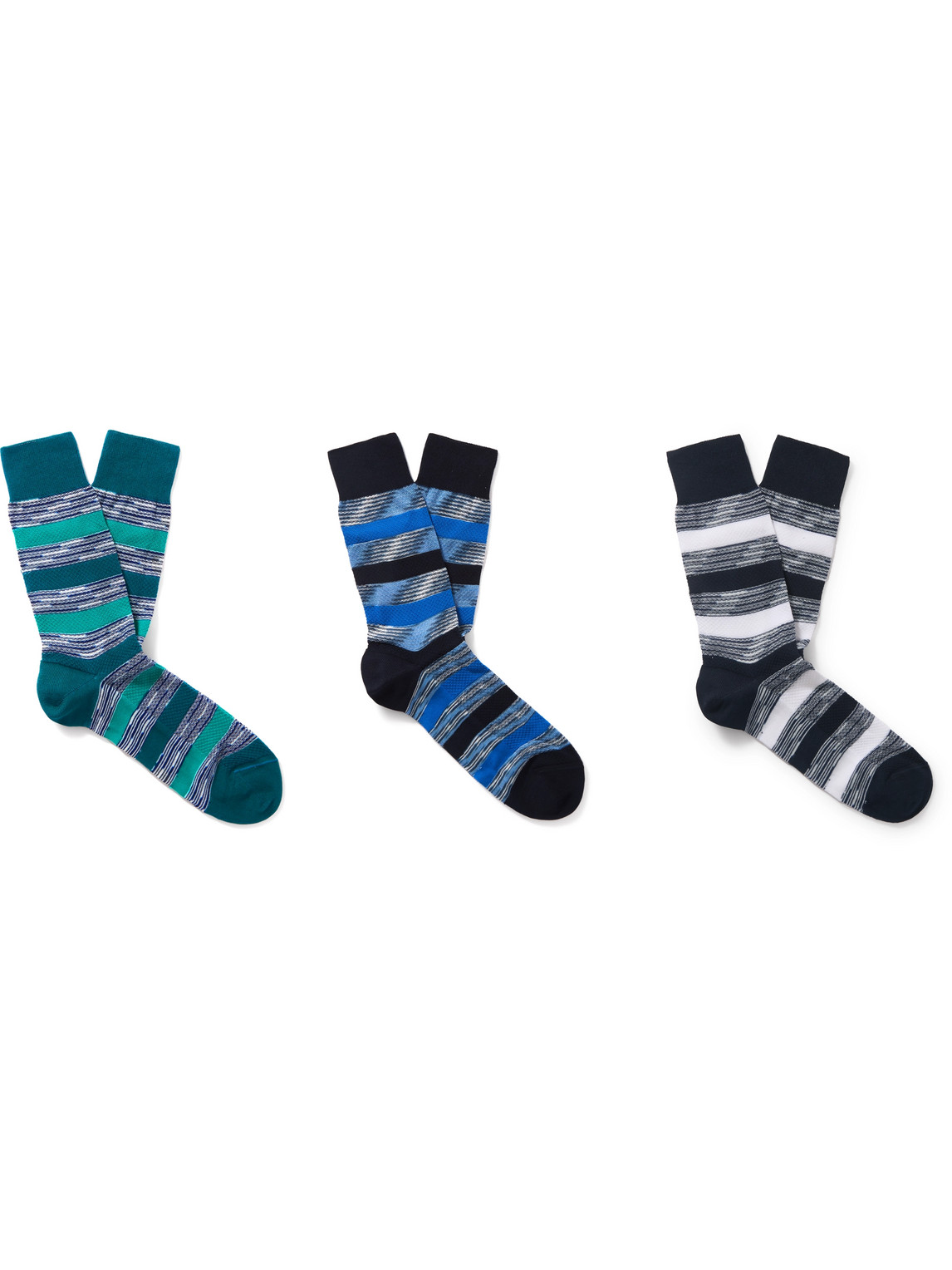 Missoni - Three-Pack Striped Crochet-Knit Cotton-Blend Socks - Men - Blue - M von Missoni