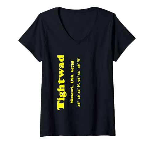 Damen Tightwad Missouri USA 64735 Koordinaten Souvenir T-Shirt mit V-Ausschnitt von Missouri Towns