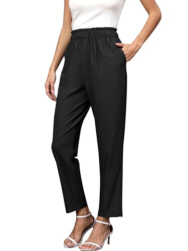 Missufe Business Hosen Hohe Taille Freizeithose Damen Stretch Taille Bequeme Lang Stoffhose Gerade Geschnitten Hosen mit Taschen (Schwarz, X-Large) von Missufe