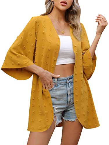 Missufe Cardigan Strickjacke Kimono Strand Chiffon Damen Strickjacke Bikini Sommer Cover Up Bademode Vertuschung (Gelb, Groß) von Missufe