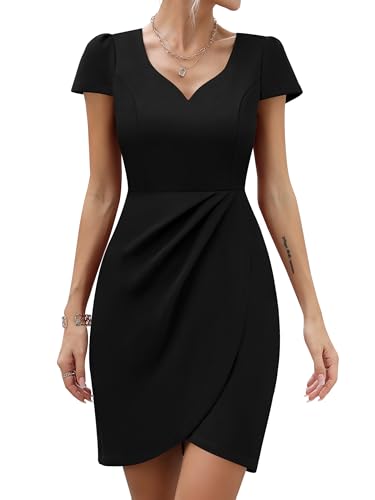 Missufe Cocktailkleid Bodycon Partykleid Wickelkleid Minikleid Damen Hochzeitsgast Elegant Sommerkleid Figurbetontes Enges Kleider (Schwarz, X-Large) von Missufe