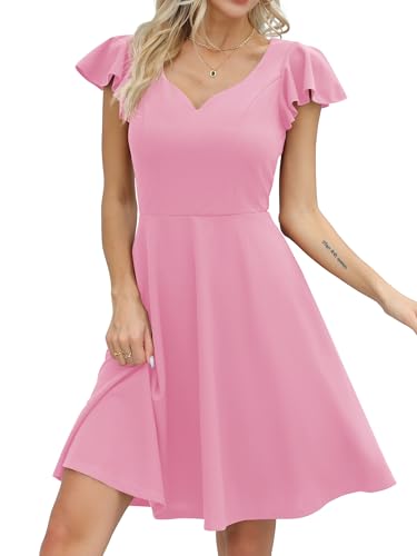 Missufe Damen Cocktailkleid Elegant Vintage Minikleid Kurz A-Linie Herzausschnitt Kleider (Hellrosa, groß) von Missufe