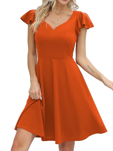 Missufe Damen Cocktailkleid Elegant Vintage Minikleid Kurz A-Linie Herzausschnitt Kleider (Orange, groß) von Missufe