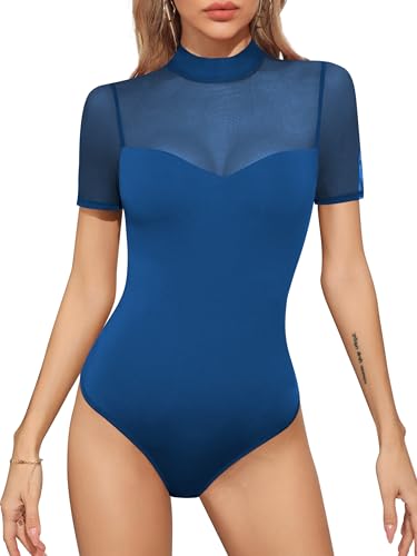 Missufe Damen Elegant Sommer Kurzarm Mesh Body Oberteil T Shirt Top (Königsblau, X-groß) von Missufe