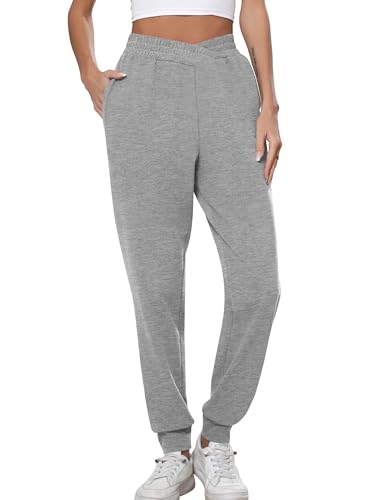 Missufe Damen Jogginghose Sporthose Sweathose Lang 2025 Sweatpants V Frequenzweiche Freizeithose Mit Tasche (Meliert Grau, Large) von Missufe