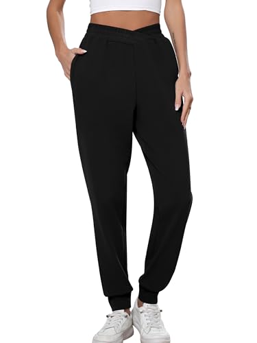 Missufe Damen Jogginghose Sporthose Sweathose Lang 2025 Sweatpants V Frequenzweiche Freizeithose Mit Tasche (Schwarz, Small) von Missufe