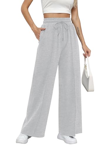 Missufe Damen Jogginghose Sporthose Sweathose Lang Cargo Sweatpants Freizeithose 2025 Weites Bein Hose mit Tasche (Hellgrau, Large) von Missufe