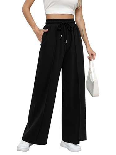 Missufe Damen Jogginghose Sporthose Sweathose Lang Cargo Sweatpants Freizeithose 2025 Weites Bein Hose mit Tasche (Schwarz, Medium) von Missufe