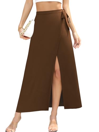 Missufe Damen Sommer Freizeit Strand Bademode Schlitz Flowy Swing Maxi Wickelrock (Braun, Groß) von Missufe