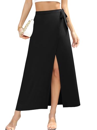 Missufe Damen Sommer Freizeit Strand Bademode Schlitz Flowy Swing Maxi Wickelrock (Schwarz, X-Groß) von Missufe